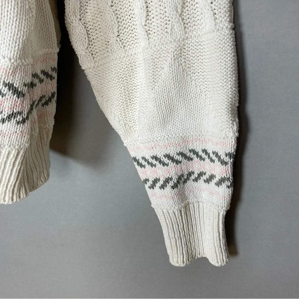 Vintage 90s Sweater Striped Cottagecore Women Size Large‎ White Cream Angelcore